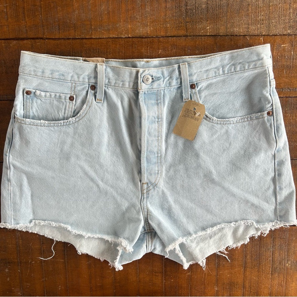 LEVIS 501‎ High Rise Vintage Wash Cut Off Denim Jean Shorts 33 12/14